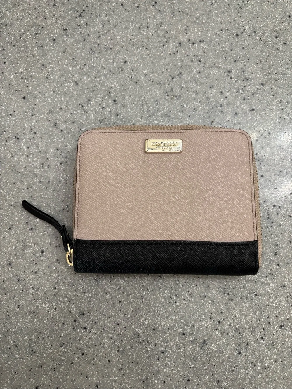 kate spade Blush and Black Zip-Around Compact Wallet